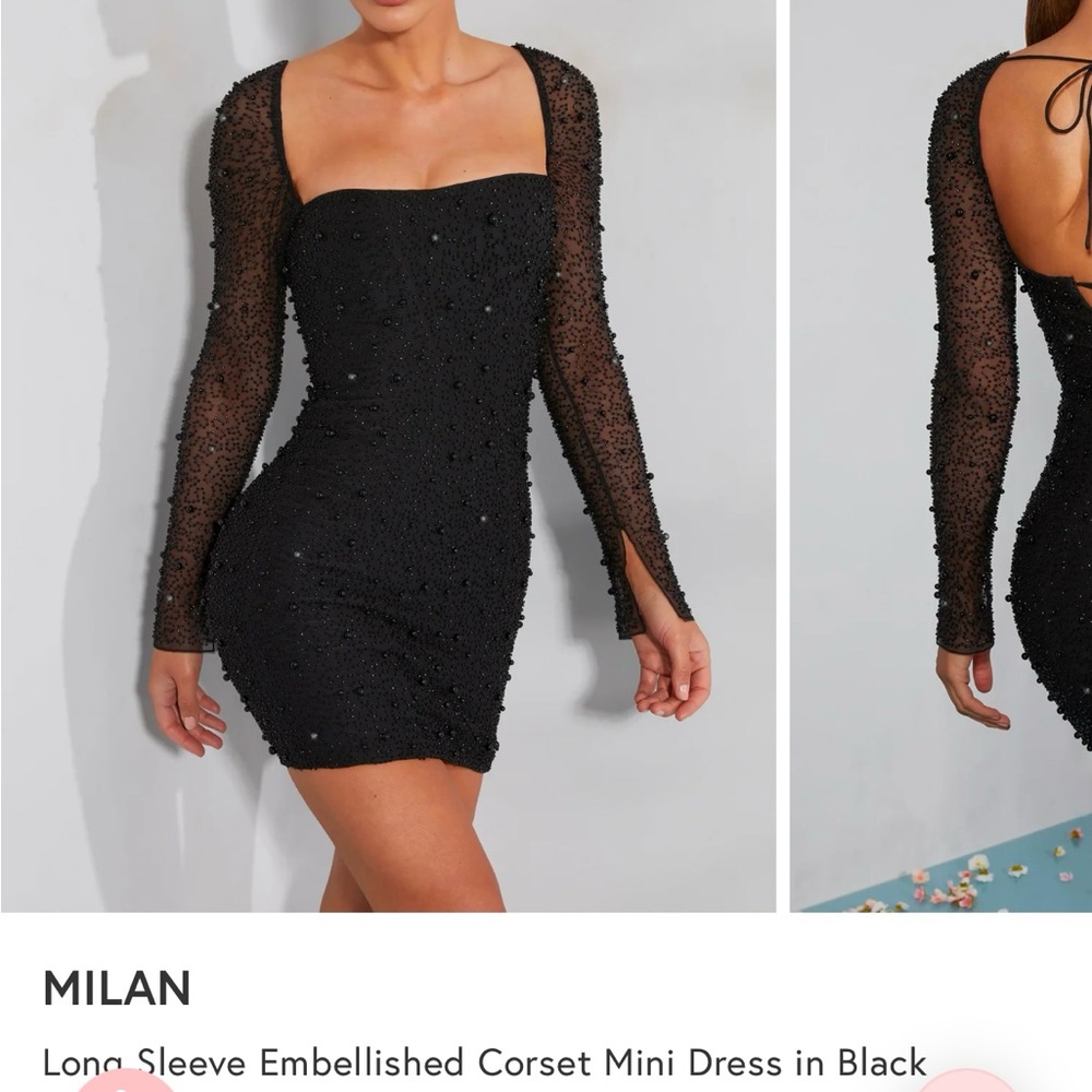 Oh Polly Black Long Sleeve Corset Embellished Mini Dress - US Size 6